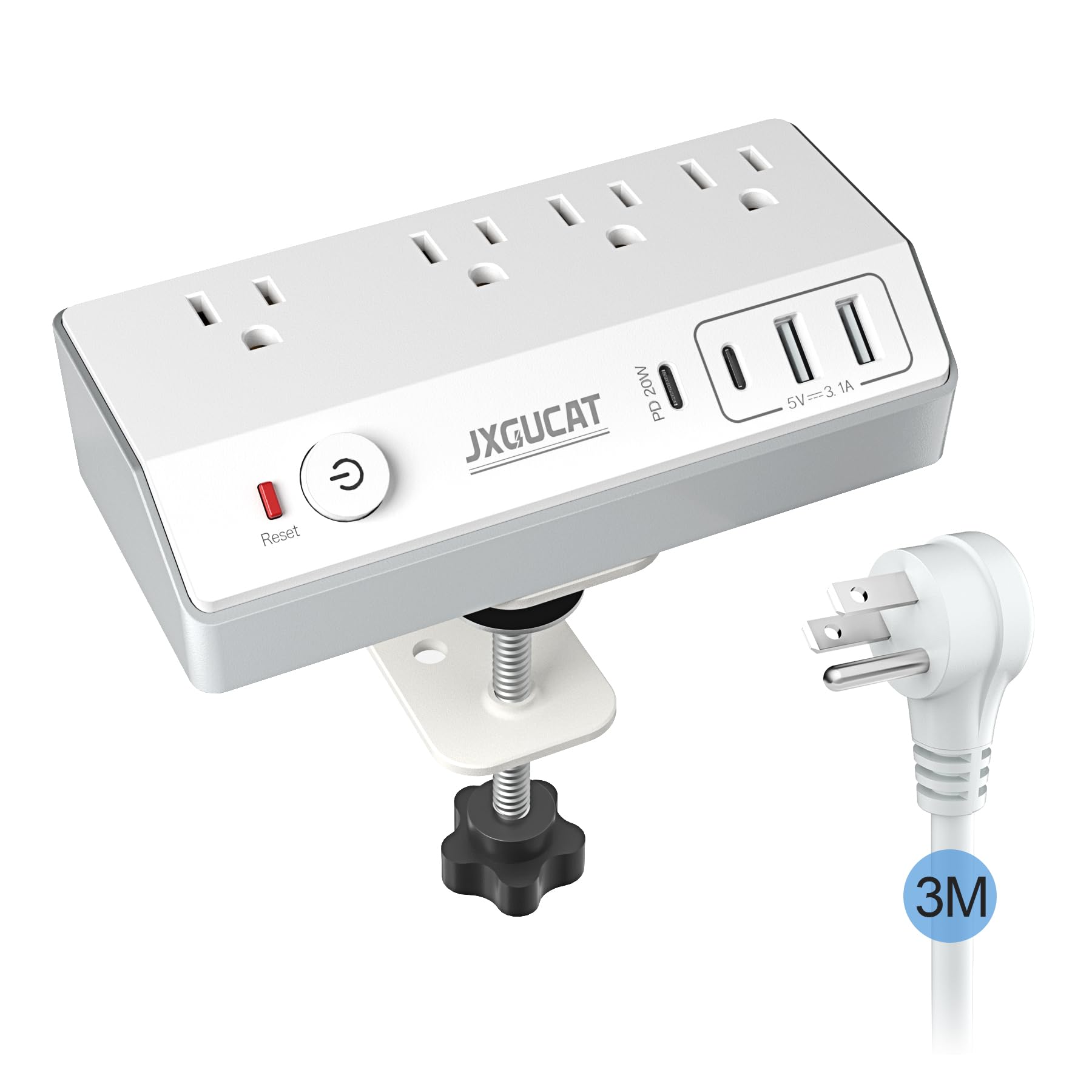 Photo 1 of Desk Clamp Power Strip with USB C, JXGUCAT PD 20W Fast Charging Power Station, Removable Desk Clamp Mount Power Strip Surge Protector, 10 ft Cord with 4 Outlet 4 USB Ports, Fit 1.8" Tabletop Edge