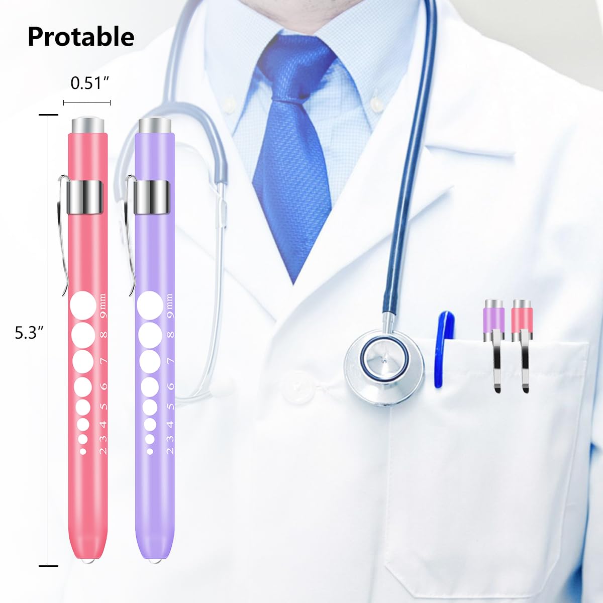 Nursing Penlight with Pupil Gauge 2 Pack LED Medical Pen Lights for Nurses Doctors EMTs Pen Light Medical LED Penlights for Nurse Pink and Purple with 4 Batteries White Light