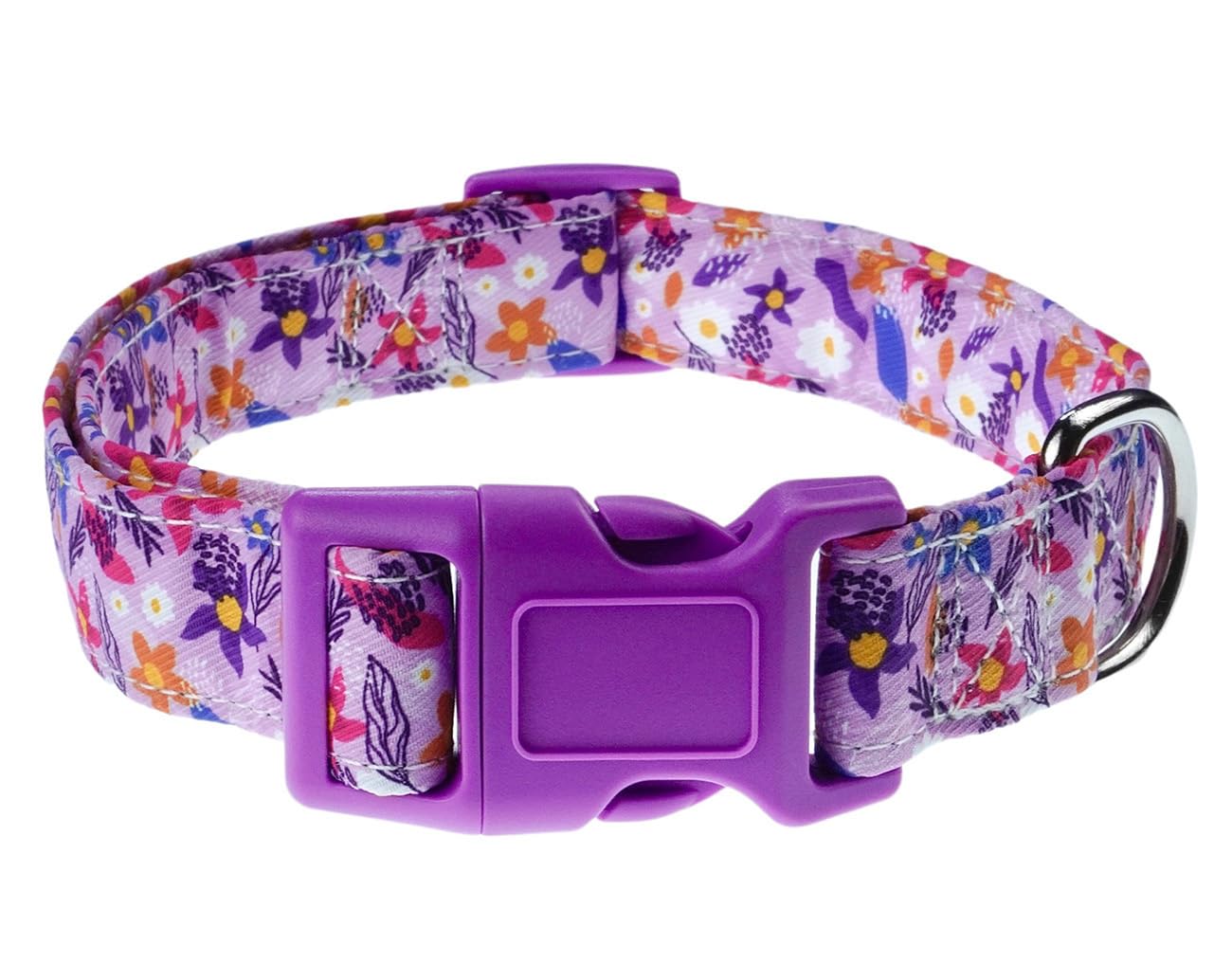 YLrank Dog Collars with Floral Flower Patterns - Soft Adjustable Dog Collars for Small Medium Large Dogs - Cute Design for Boys Girls Male Female Dogs(Purple Floral,M)
