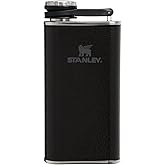STANLEY Easy Fill Flask, 8 oz, Hammertone Black | Slim and Lightweight Design Fits in Pocket | Connected Cap | Durable and Rust Proof Stainless Steel | BPA-Free
