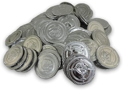 amazon com silver plastic novelty pirate fake coins doubloons toys games silver plastic novelty pirate fake coins doubloons