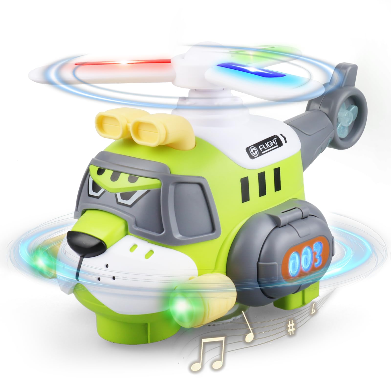 victob Helicopter Toy for Kids with Lights & Sounds, Automatic Bump & Go Action, 360° Rotation Airplane Toys, Birthday Gifts for Boys Girls 3 4 5 6 Years Old, Green