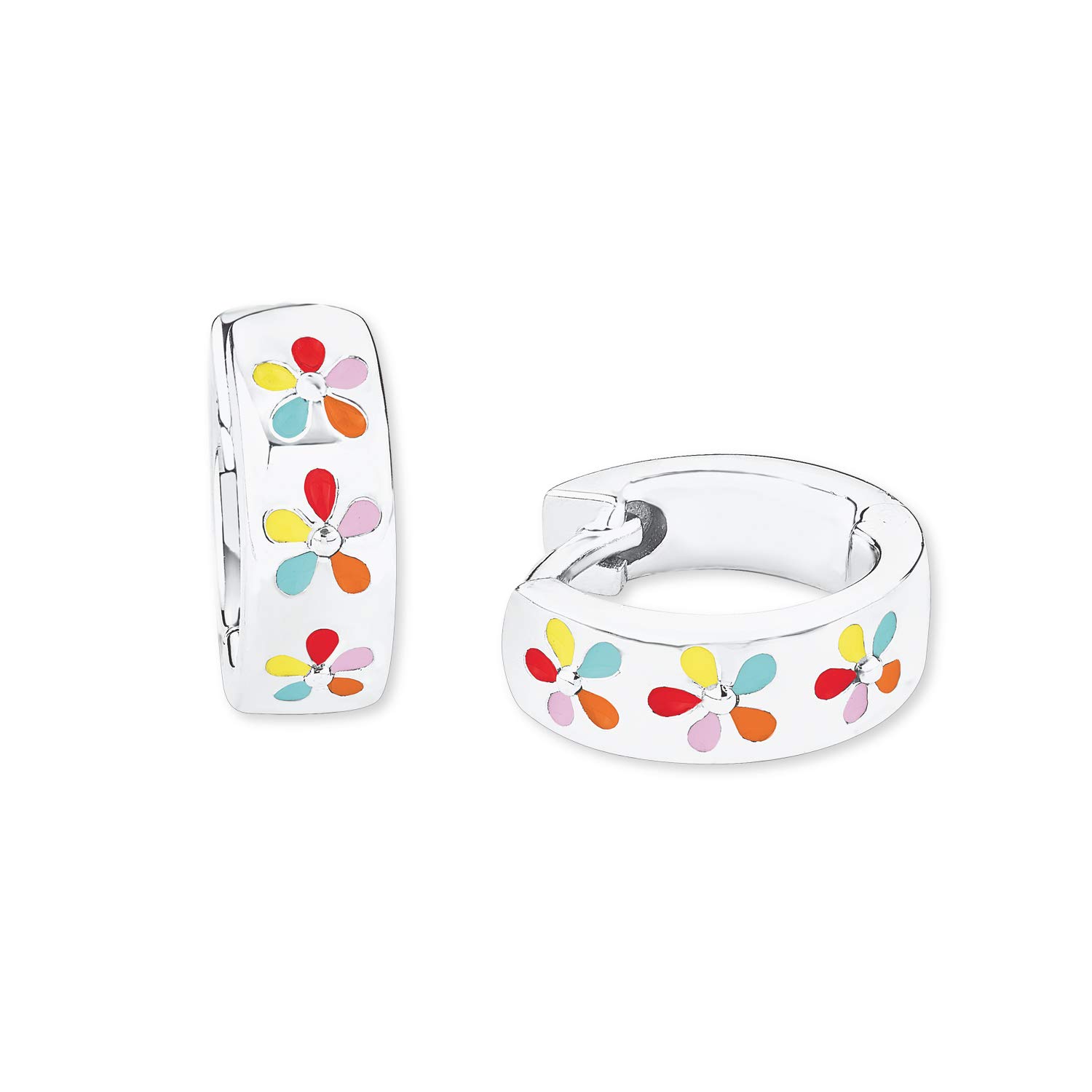 Prinzessin Lillifee hoop earrings 925 sterling silver girls' children's earrings, 1.1 cm, multicolor, flower, comes in jewelry gift box 2019686