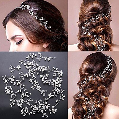 Wedding Headband Hair Vine Headdress Bridal Hair Vine Pearl Crystals Rhinestone Headpiece Party Jewelry (0.5m（19.7 inch）