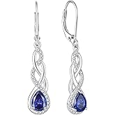Inpasne Leverback Earrings 925 Sterling Silver Infinity Dangle Drop Earrings Birthstone Earrings Twisted Jewelry Gifts for Women