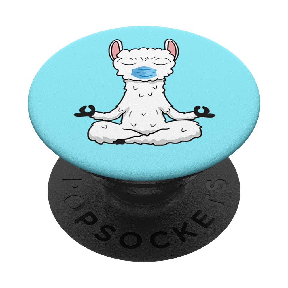 Funny Social Distancing Llama Mask Namastay 6 Feet Away PopSockets Grip and Stand for Phones and Tablets