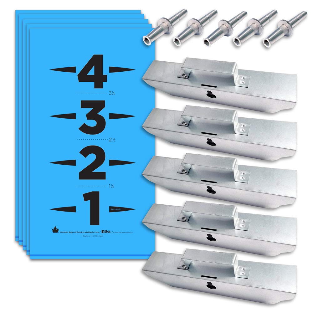 Beginner Maple Tapping Kit - 5 stainless steel taps, 5 sap saks, 5 bag holders, and step by step beginner booklet