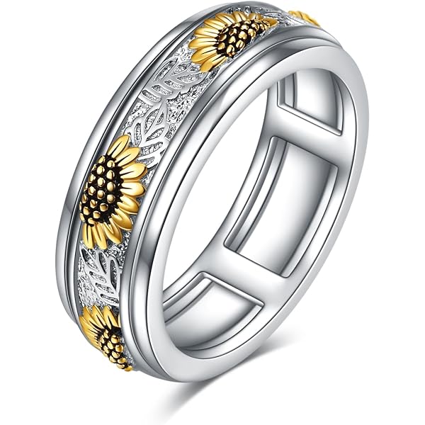 Moonlight Mysteries Sterling Silver Moon Phase Spinner Ring – Anxiety / Worry Ring – Sizes 4-15