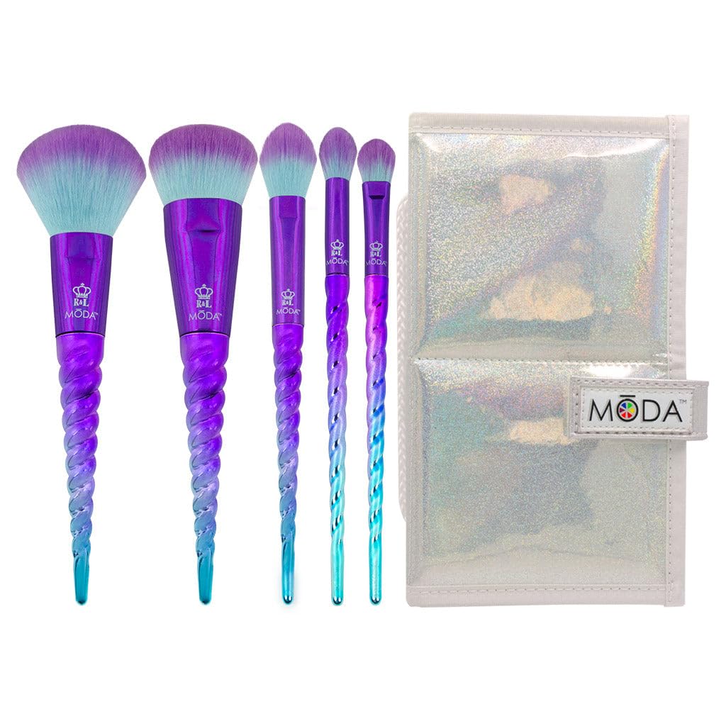 Royal Brush Moda Mythical 6 Piece Cosmetic Make Up Travel Kit Brush Set, Celestial Blue, 0.39 Count
