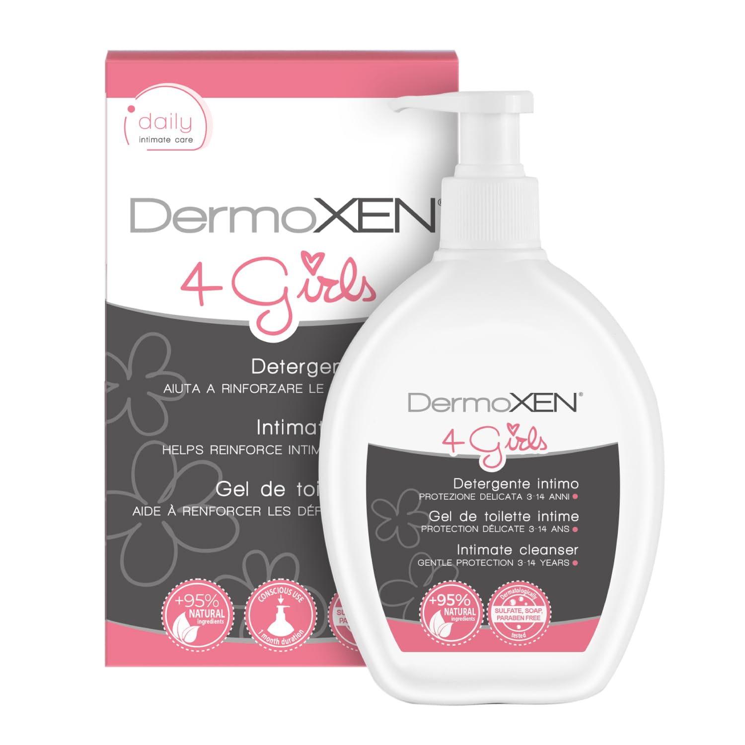DERMOXEN 4 GIRLS Intimate Pediatric Cleanser for Children 3-14 Years. Gentle Intimate Soap against Itching and Redness. Without Sles, Parabens, Allergens. 200 ml