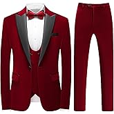 Mens Velvet 3 Piece Suits Slim Fit Peaked Lapel One Button Tuxedo Dinner Jacket Vest Pants Suit Set
