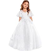 Lace First Communion Dress Ruffle Sleeves Flower Girl Dresses for Wedding Girls Pageant Ball Gown