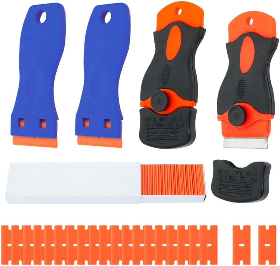 fanshiontide 4 Pack Razor Blade Scrapers +100 Pack Double Edged