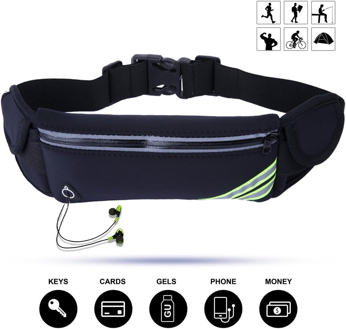 Veriya Running Belt, Waterproof Fitness Belt Lightweight Waistpack Bumbag Fanny Pack Bum Bags w Water Bottle Holder for Running Hiking Cycling Dog Walking 5.5" Smartphoe