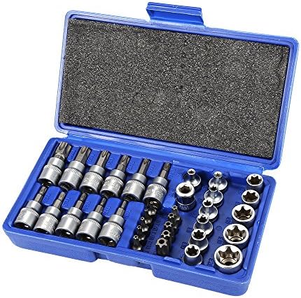 Flyelf 34pc Female Torx Sockets External Innen Torx Nut Bit Kit in Blue Case