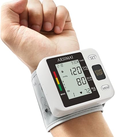 ARSIMAI Blood Pressure Monitor Wrist Automatic Large LCD Display Cuff 99