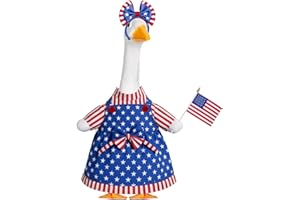 ENBOFID 4th of July Porch Goose Outfit, 23" Lawn Goose Statue Patriotic Costume Clothing, Porch Garden Geese Clothes with Bow Headband and Independence Day Flag for Outdoor Patio Yard Decor