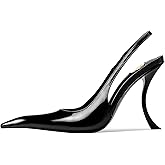 CAGLGLZ Stiletto High Heel Slingbacks for Women Patent Leather Closed Pointed Toe Pumps Slip on Elastic Strap Heeled Sandals Sexy Fashion Party Dressy Shoes