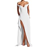 Azhong Women's Summer Sexy Off Shoulder V Neck Maxi Dress High Slit Corset Party Prom Evening Gown