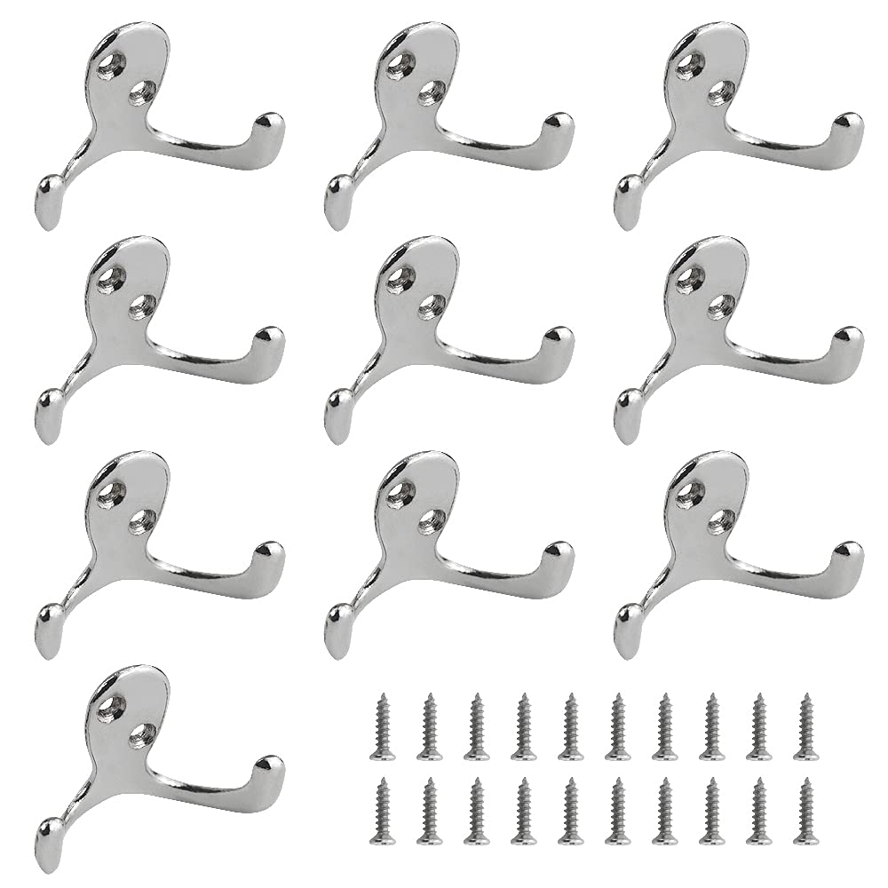 WMYCONGCONG 10Pcs Coat Hooks, Heavy Duty Double Prong Coat Hooks Wall Mounted with Screws Black Metal Wall Hooks for Hanging Towel, Coat, Bag, Hat, Cup, Key