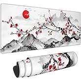 Watercolor Cherry Blossom Mouse Pad 31.5x11.8 Inch Pink Full Desk Japanese Sakura Mousepad Extended Large Non-Slip Rubber Base Waterproof Big Keyboard Mat with Stitched Edges for Gaming and Office