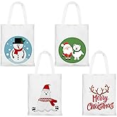Frienda 4 Pieces Christmas Canvas Tote Bag Reusable Grocery Shopping Bags Snowman Santa Christmas Bag Women Casual Shoulder Handbag for Party Favor Supplies Mom Presents Supermarket Shopping
