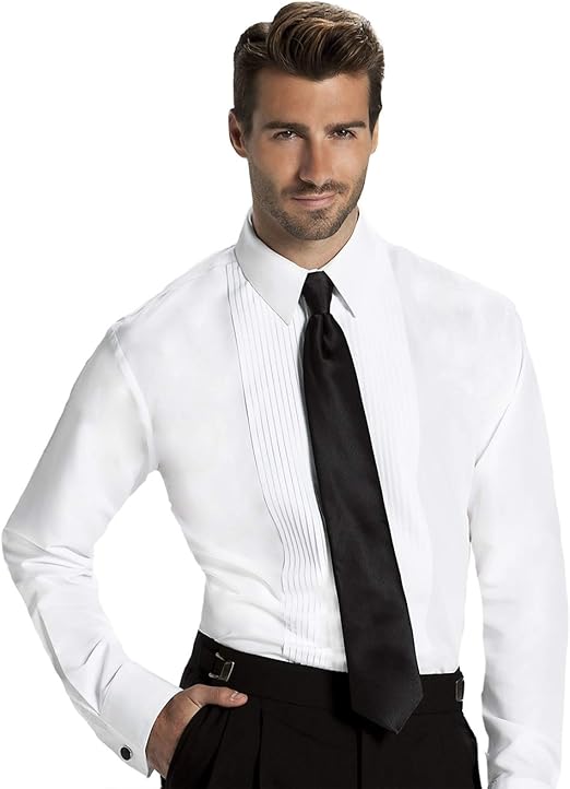 Mens Fitted 1/4 Inch Pleated Tuxedo Shirt Laydown Collar Style Jake Clothing, Shoes & Jewelry 