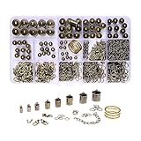 930 Pcs Anitique Bronze Plated Barrel Leather Cord Ends Cord End Cap 4mm-12mm, Lobster Clasp 10mm 12mm,jump ring 4mm-7mm, jump ring open tool and Extension Chains Kits Assorted Pack