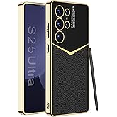 Clatoxi Leather Case for Samsung Galaxy S25 Ultra with Electroplated Frame, Vintage Luxury PU Non-Slip Grip Shockproof Full Body Protective Cover Phone Cases for Samsung Galaxy S25 Ultra 5G (Black)