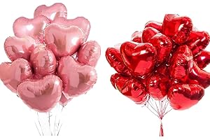 20-Pack 18-Inch Heart-Shaped Foil Balloons – Pink & Red Aluminum Film Balloons for Valentine’s Day, Weddings, Anniversaries, 