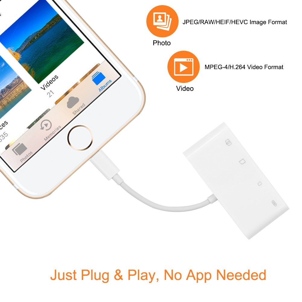 4 in 1 SD Card Reader,High Speed SD/TF Card Reader with USB 2.0 OTG Interface Adapter Cable for iPhone & iPad & Camera Viewer