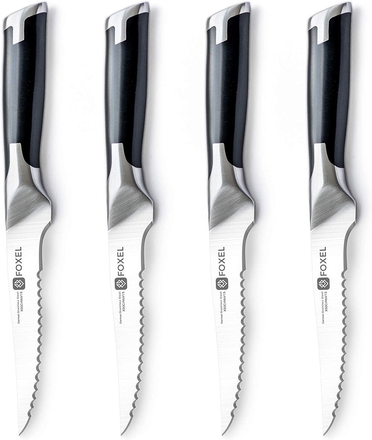 Steak Knives Knife Set of 4, 8, or 12 - Smooth Cut Serrated Blade uses German High Carbon Steel w/Full Tang Handle - Gift Box Set: Kitchen & Dining