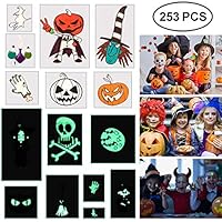 Blasoul Halloween Temporary Tattoos 253PCS Monster Tattoos Children Tattoos Waterproof Halloween Tattoo Stickers Noctilucent Stickers Bat Black Skeleton Web Zombie Ghost Tattoo Sticker for Boys Girls