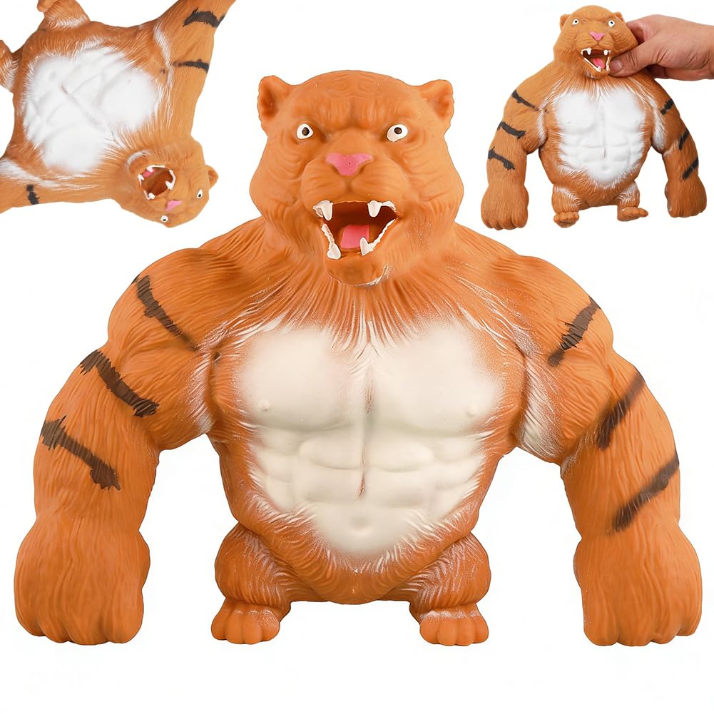 PyrrlicToy Stretchy Tiger Toys, Stress Relief Animal Toy, Stretch Tiger Toy,Decompress Tigers Toy for Adults, Anti-stress Animals Toys for Party Favors,Yellow,12cm