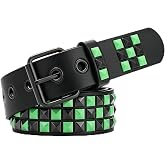 FOCAST Black Studded Belt Punk Rock Rivet Belt Grommet Threads belts with Bright Metal Pyramid for Women Men