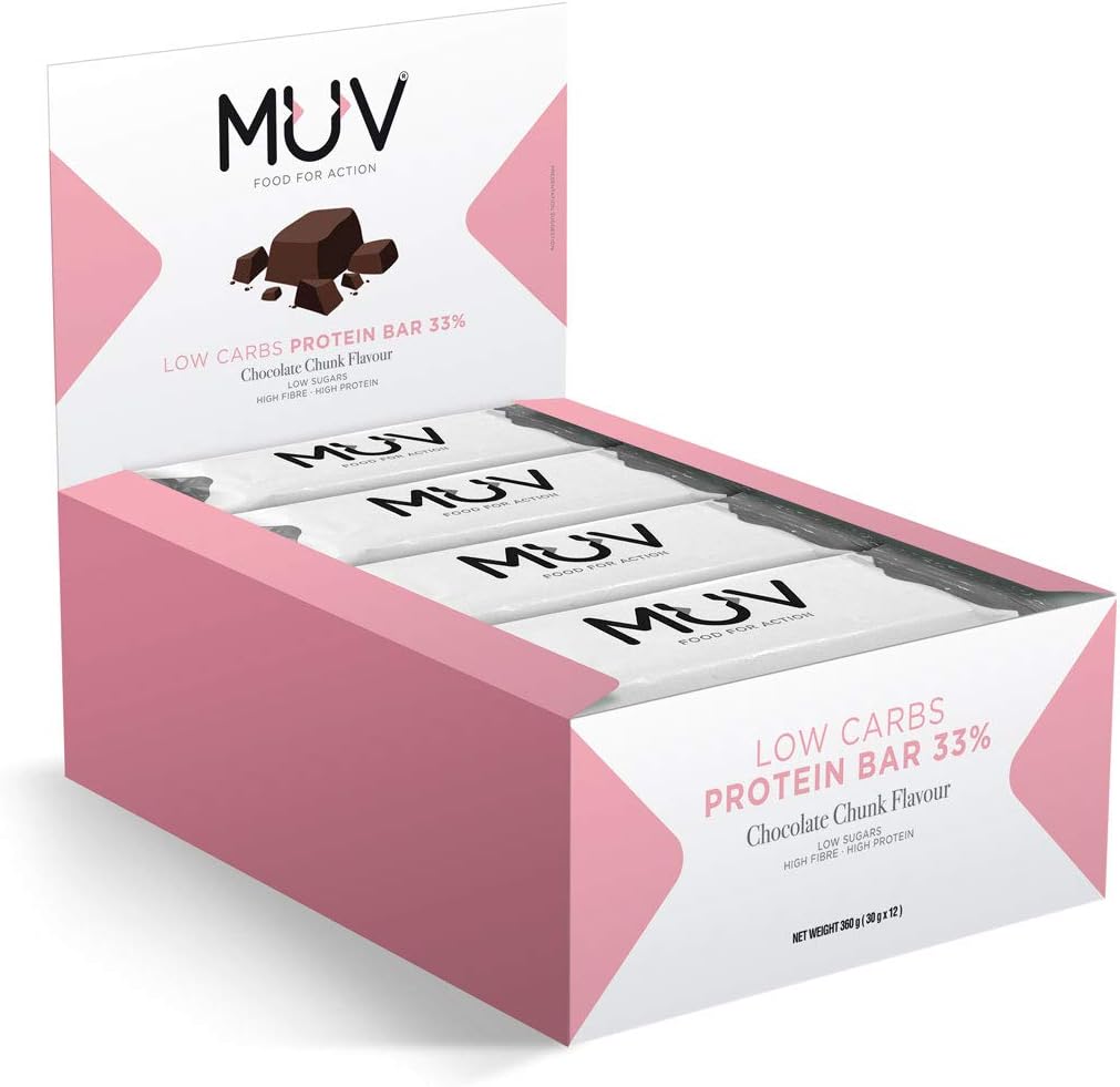 Muv Food For Action Low Carbs Protein Bar Chocolate Chunk Flavour 12 X 30 G Amazon Co Uk Health Personal Care