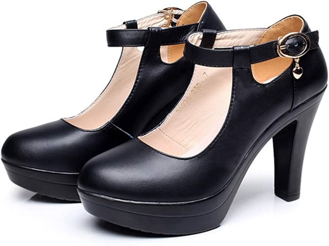 Amazon Qiage ストラップパンプス レディース パンプス 可愛い おしゃれ 厚底パンプス ストラップ チャンキーヒール 黒 白 ハイヒール プラットフォーム ラウンドトゥ オフィス パンプス 結婚式 痛くない ビジネス フォーマル パンプス