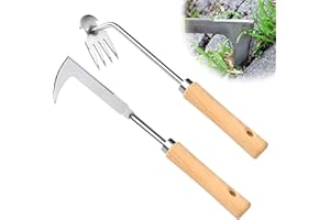Dizzily 2Pcs Dritnow Weed Puller Tool and Crack Weeder, Paver Crevice Uprooting Weeding Removal Tool, 4 Claw Manual Pulling Weeders with Wood Handle for Garden, Driveway and Sidewalk