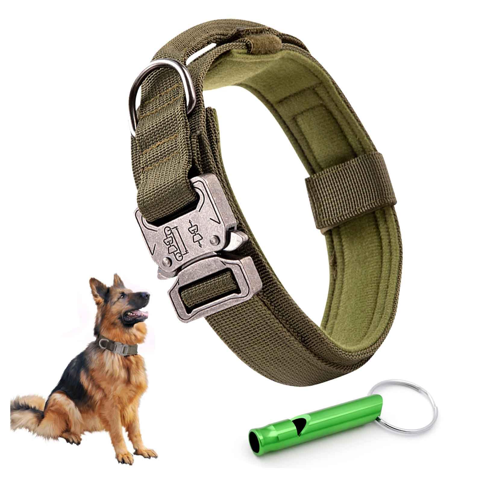 MUNSKT Tactical Dog Collar with Handle, Safety Lock Heavy Duty Metal Buckle Padded Breathable Adjustable Soft Multi Size for Medium Large Dogs, with Whistle for Training Walking (M)