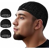 3pcs Knit Kufi Hats for Men Muslim Prayer Cap Islamic Ramadan Eid Taqiyah Cap Koofi Topi Beanie Skull Hat Under Hat