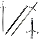COSWOR 43.5" Stainless Steel Medieval Claymore Sword with Scabbard for Collection, Display, Cosplay