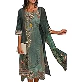 Wedding Guest Dresses for Women,Womens Two-Piece Set Floral Print Elegant Flowy Irregular Hem Dress with Long Jacket