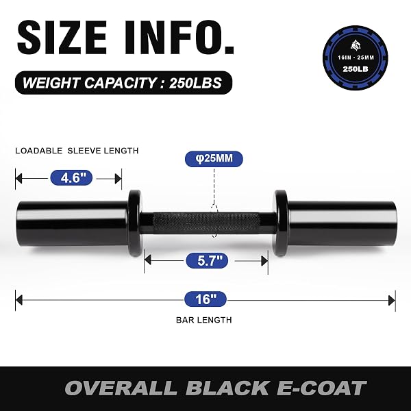 LIONSCOOL 16″ LOADABLE DUMBBELLS PAIRS, SOLID STEEL OLYMPIC DUMBBELL HANDLES FOR 2″ PLATES, HOME GYM STRENGTH TRAINING, INCLUDES 4 SPRING COLLARS