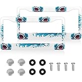 Shark License Plate Frame 2Pcs Stainless Steel License Plate Holder Decoration with Screw Caps Rust-Proof Funny Aesthetics Auto Car Accessories for Men Women Gifts