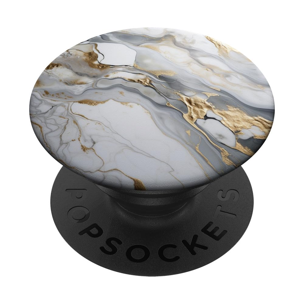 White Marble with Gold and Blue Pattern PopSockets Swappable PopGrip