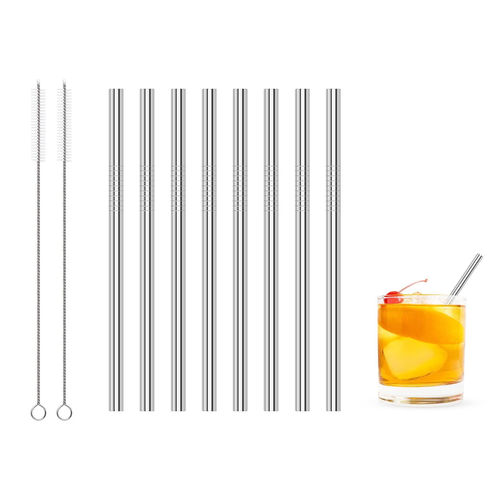 Kiemeu Short Metal Straws for Cocktails,Small Reusable Straws for Kids,Mini Cocktail Straws,Pack of 8