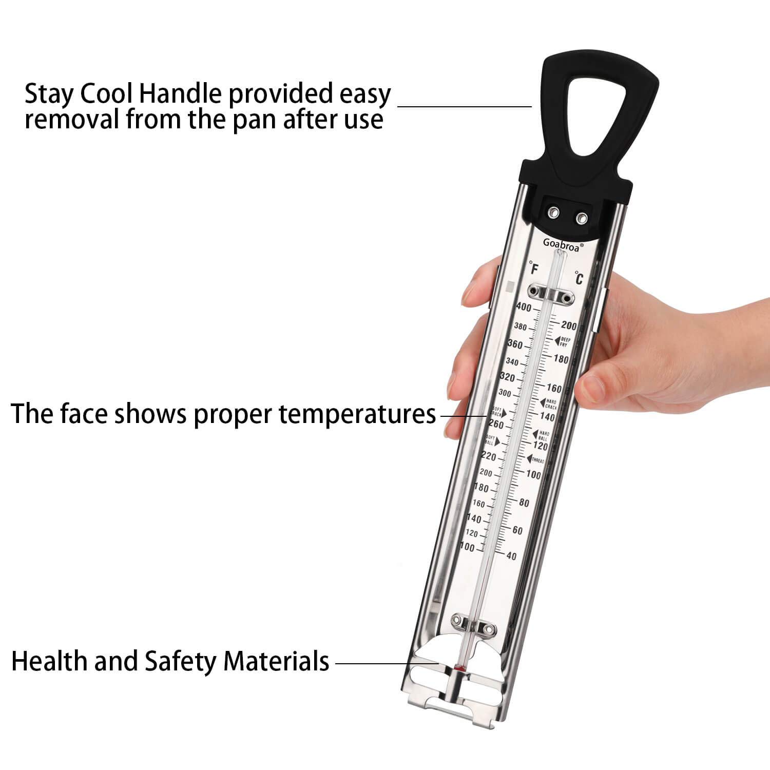 Candy Thermometer with Pot Clip Stay Cool Hanging Handle Professional Cooking Oil/Deep Fry Thermometer: Industrial & Scientific