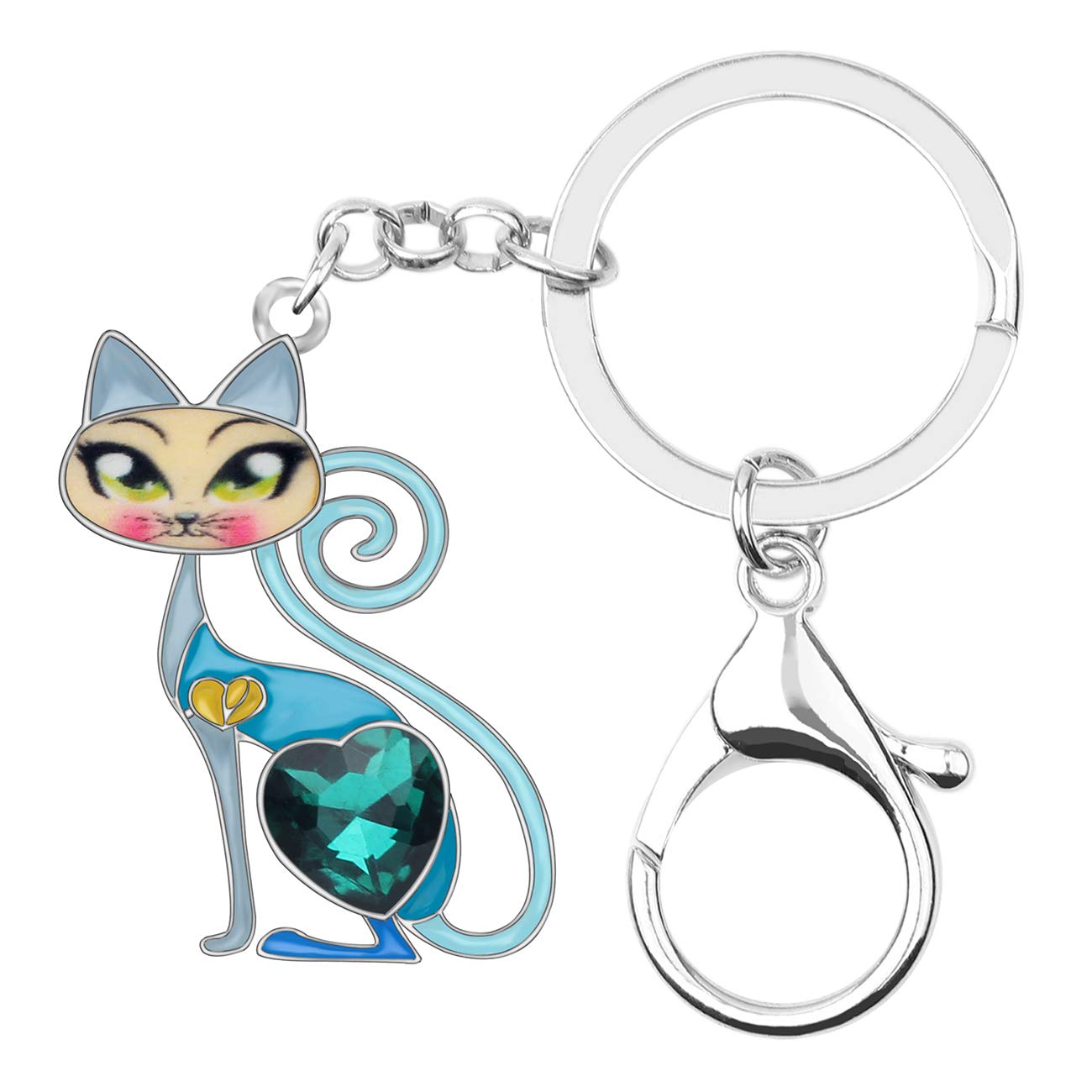 BONSNY Enamel Alloy Chain Cat Key Chains For Women Car Purse Handbag Charms (Navy) — image 1