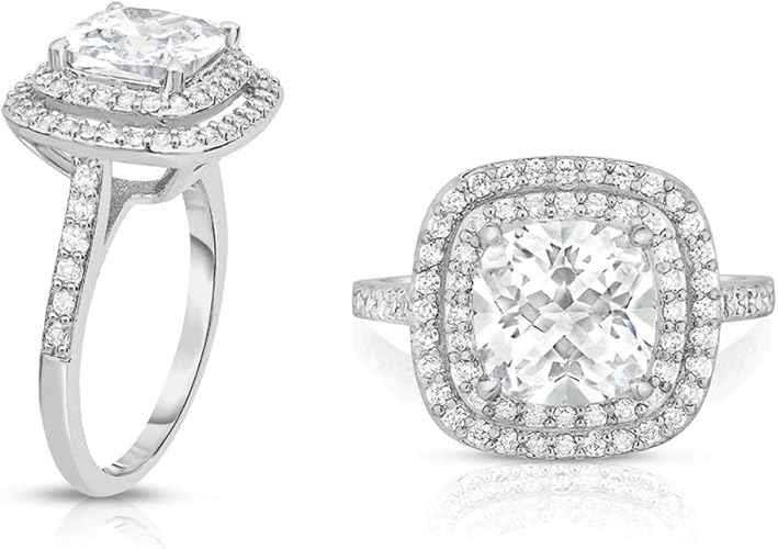 Chamonix Jewelry Womens White Gold Plated Dual Halo Engagement