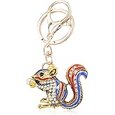 SYASDZHO Squirrel Keychain Rhinestone Keychain Animal Key Ring Cute Bag Charm Crystal Purse Pendant Car Key Chain Gift for Woman Girls